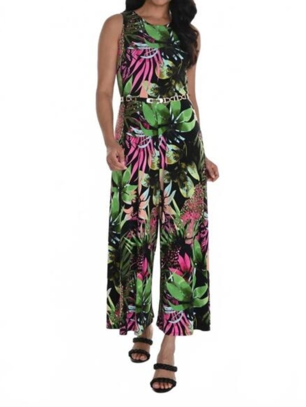 Frank Lyman Tropical Sleeveless Jumpsuit With Belt Size 10 Like New